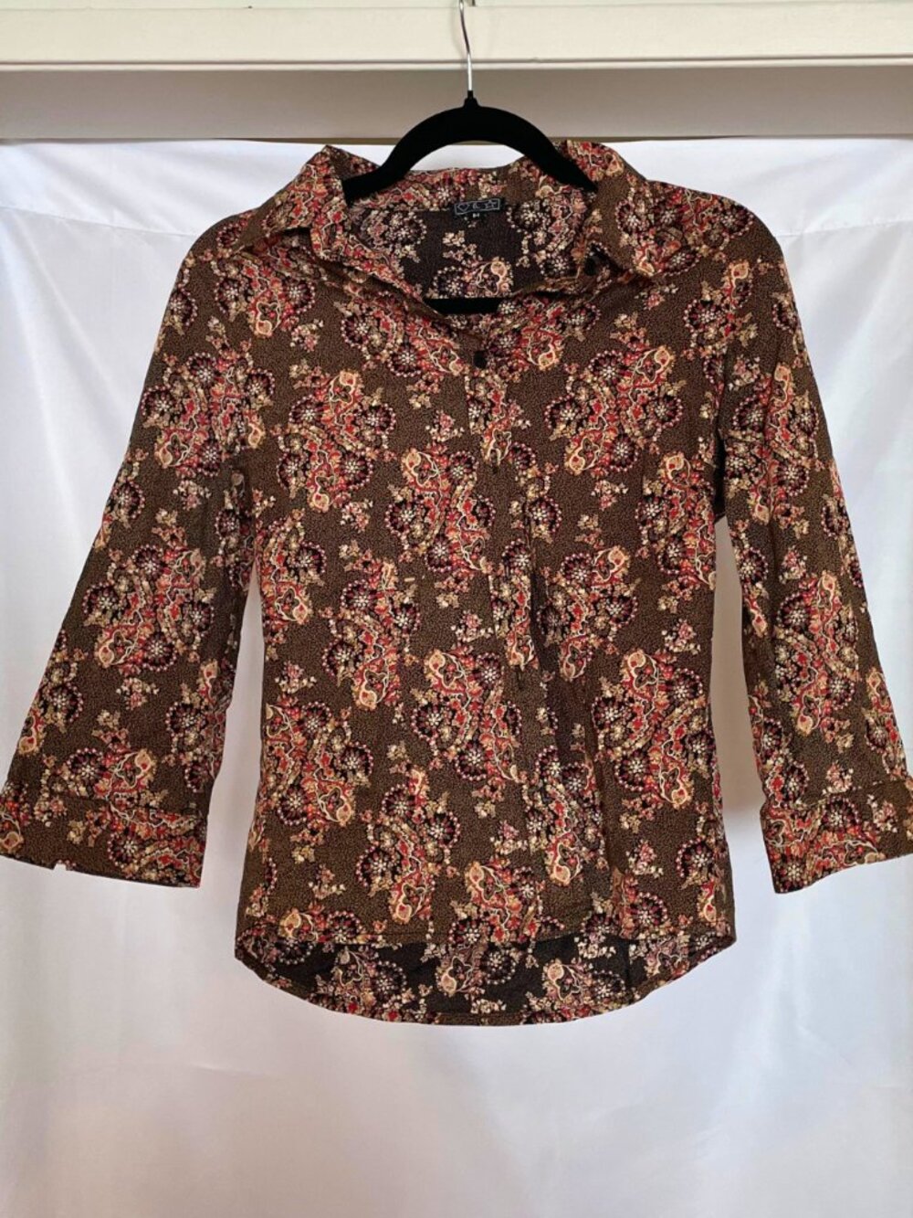 Vintage Heart Moon Star Paisley Floral Button-Up Blouse – Size M